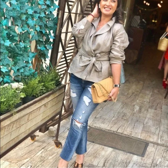 Zara Beige / Gray Tie 💯% Linen Top/Jacket sz XL - Picture 3 of 6